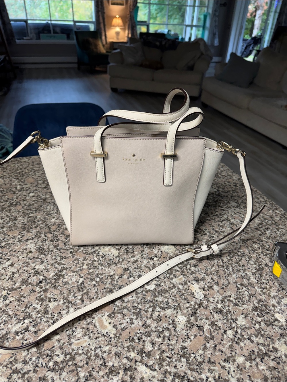 kate spade Cream/White Saffiano Leather Crossbody Satchel